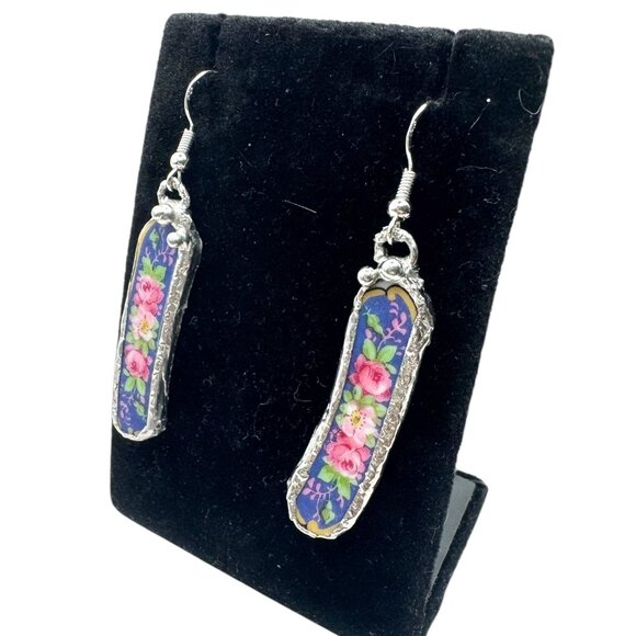 Broken China 925 Earrings From Rare Bavaria Tirschenreuth Franklin 4177 Plate - Picture 10 of 16